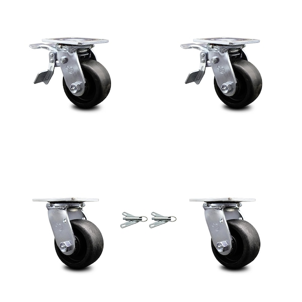 4 Inch Glass Filled Nylon Caster Set with Ball Bearings 2 Brakes 2 Swivel Locks